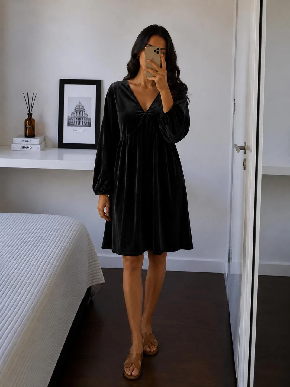 Robe noire suédine/velours Kiabi